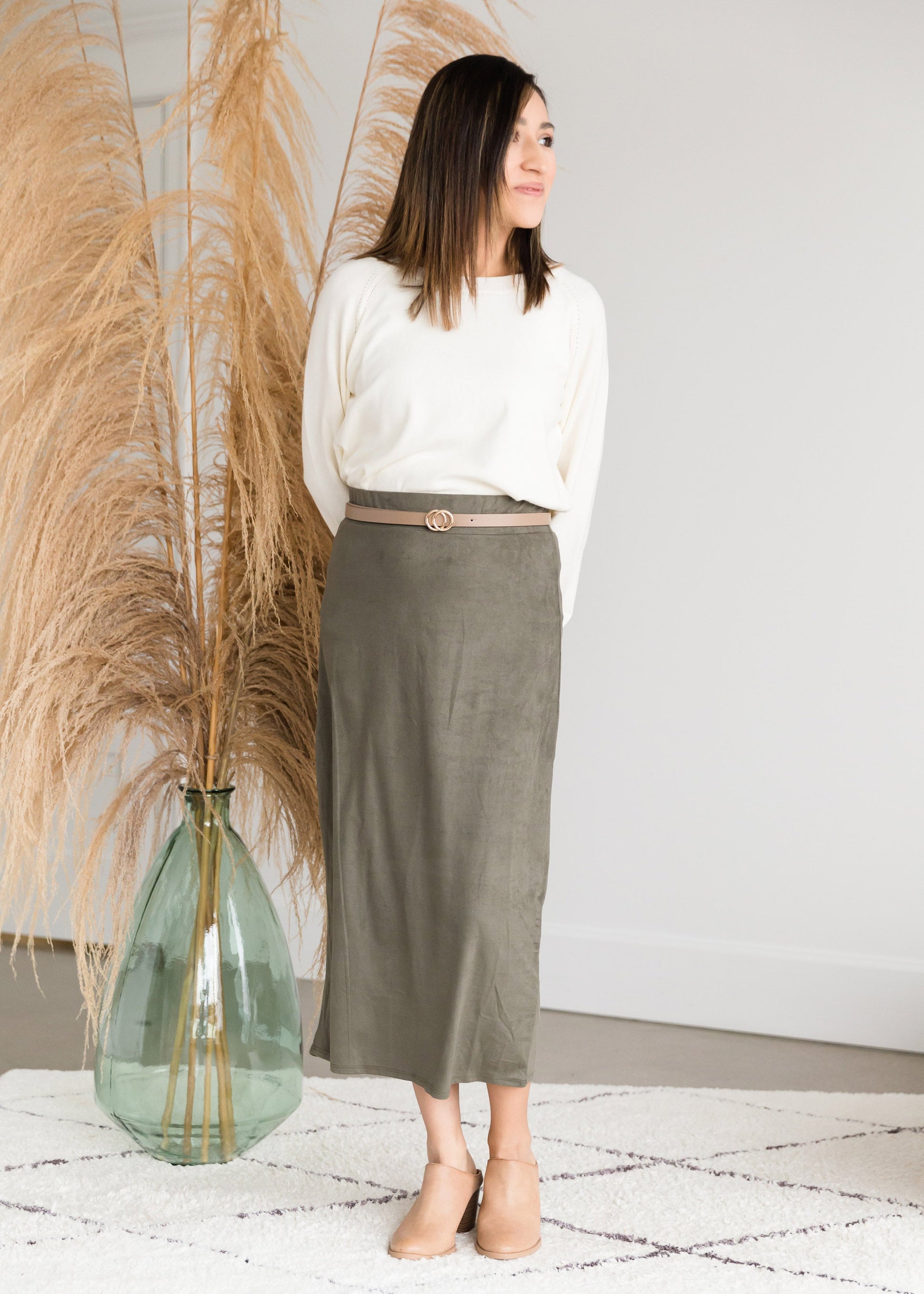 Suede Olive Pencil Midi Skirt - FINAL SALE Skirts