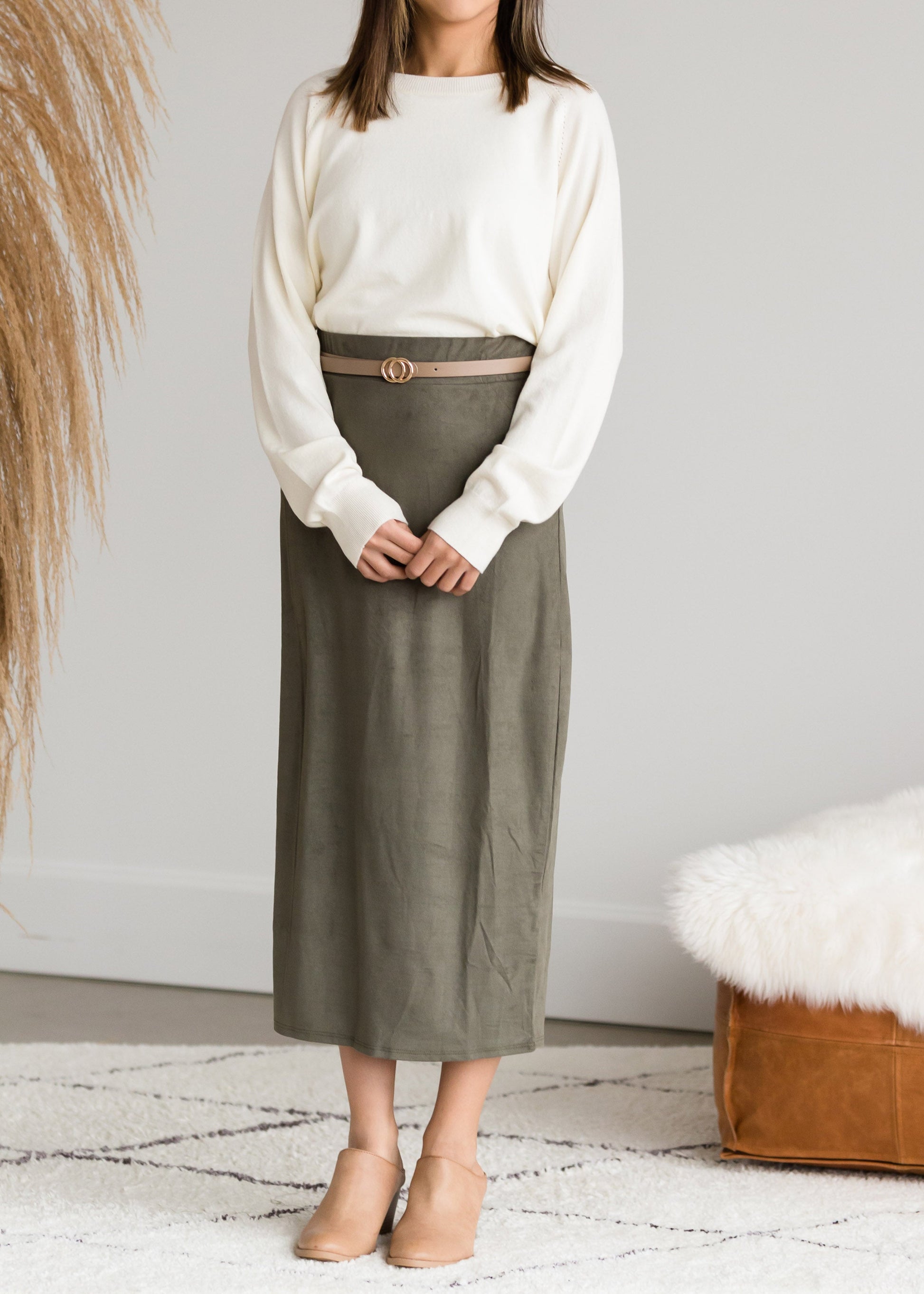 Suede Olive Pencil Midi Skirt - FINAL SALE Skirts