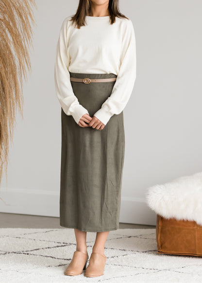 Suede Olive Pencil Midi Skirt - FINAL SALE Skirts