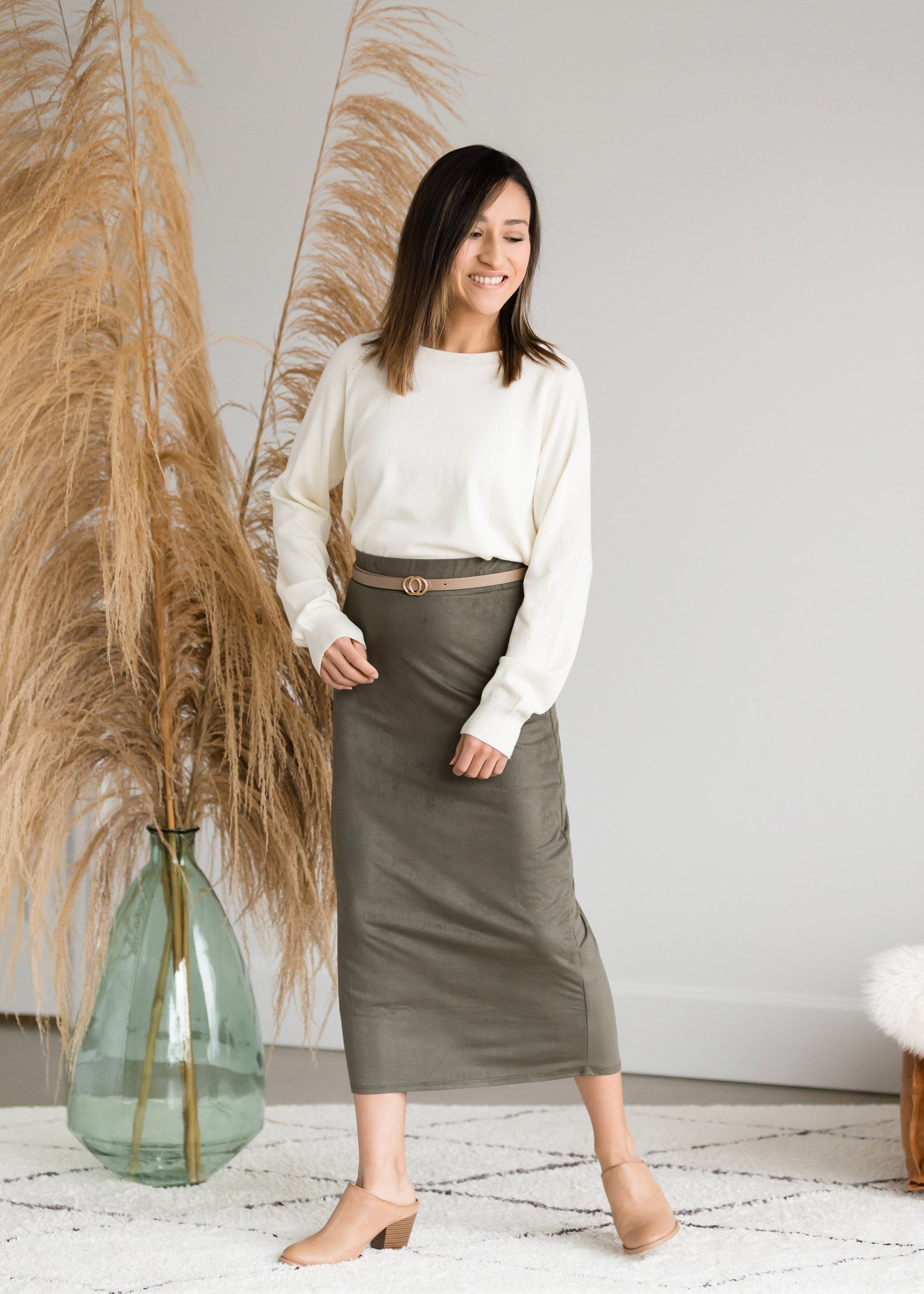 Suede Olive Pencil Midi Skirt - FINAL SALE Skirts