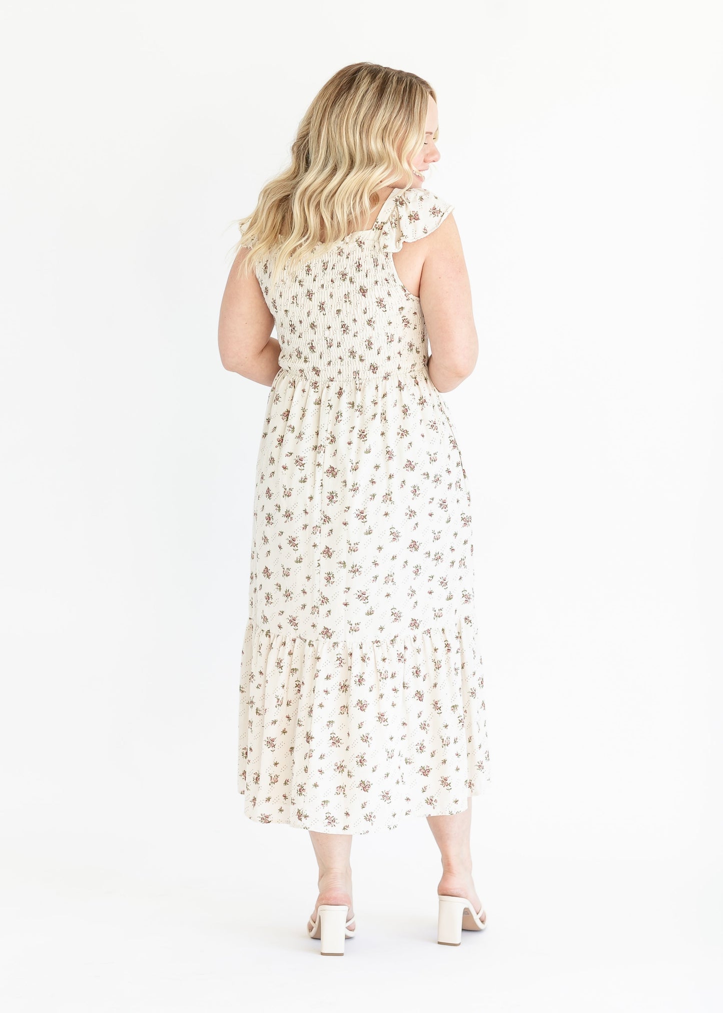 Summer Cap Sleeve Floral Smocked Midi Dress IC Dresses