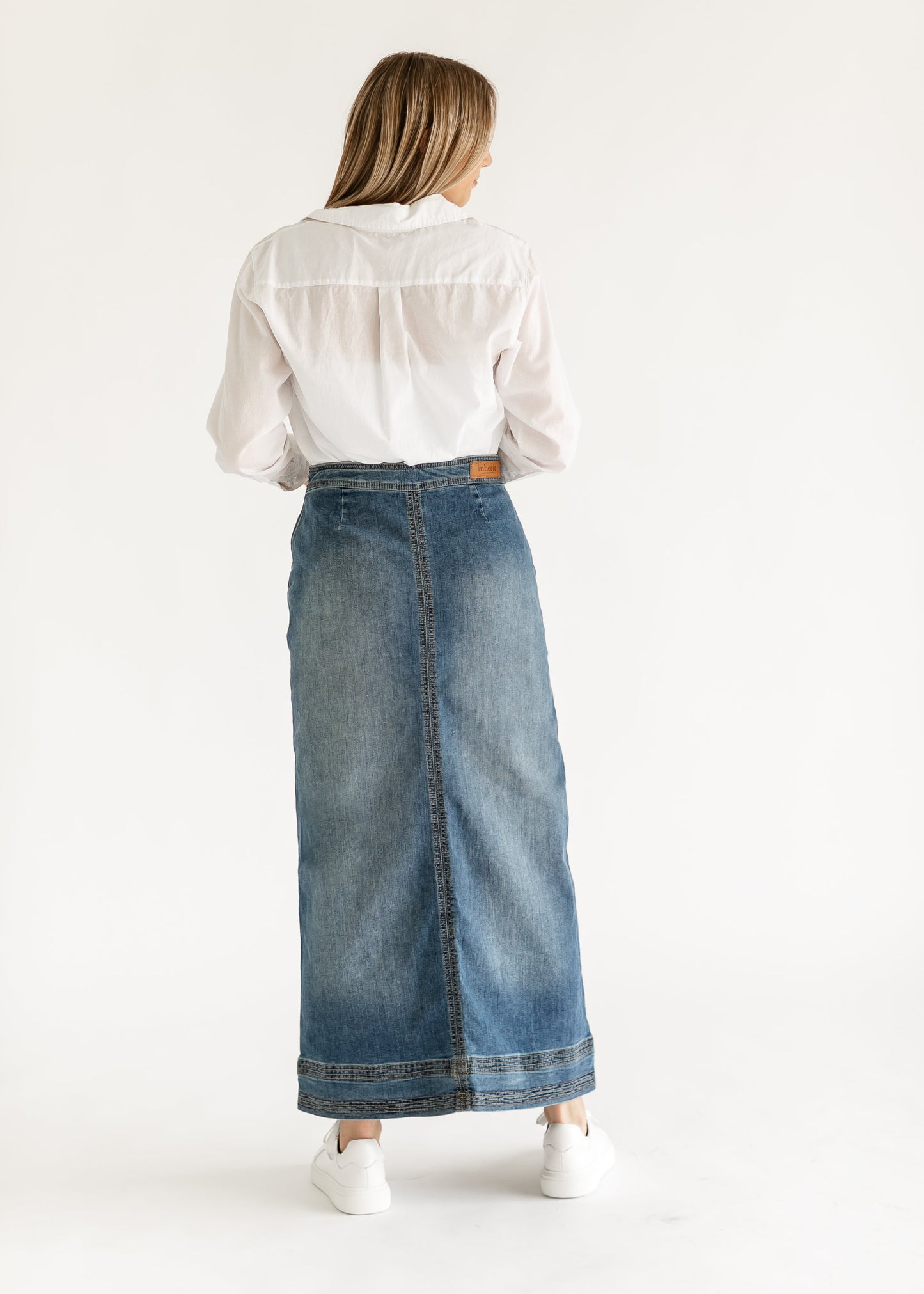 Sutton Side Zip A-line Denim Maxi Skirt IC Skirts