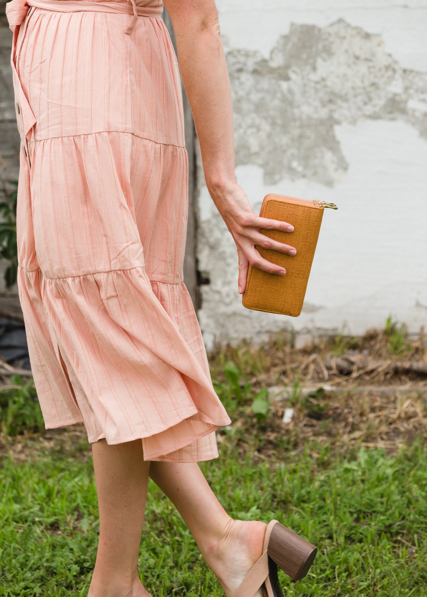 Tan Stitched Double Zipper Wallet Accessories