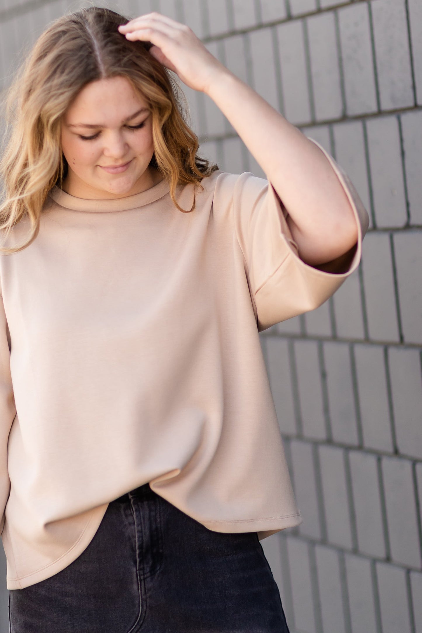 Taupe 3/4 Trumpet Sleeve Top - DISCONTINUED Tops