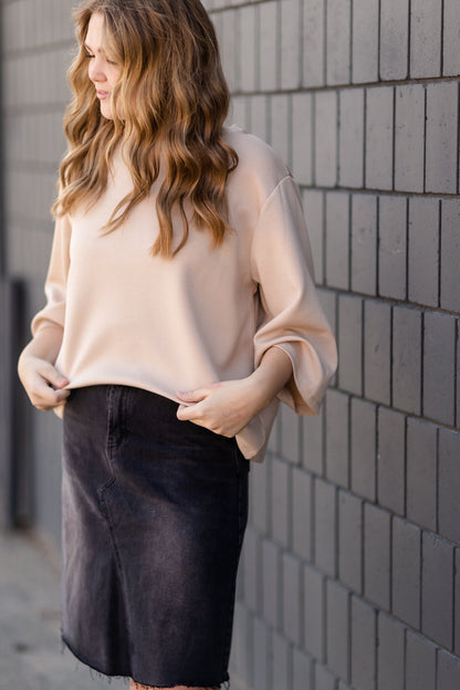 Taupe 3/4 Trumpet Sleeve Top - DISCONTINUED Tops