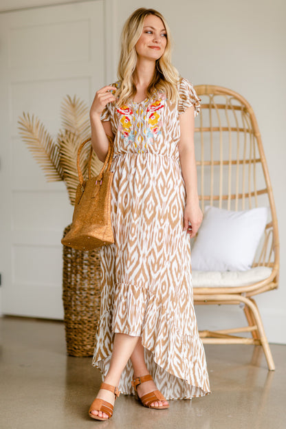 Taupe Embroidered Hi-Lo Maxi Dress - FINAL SALE Dresses