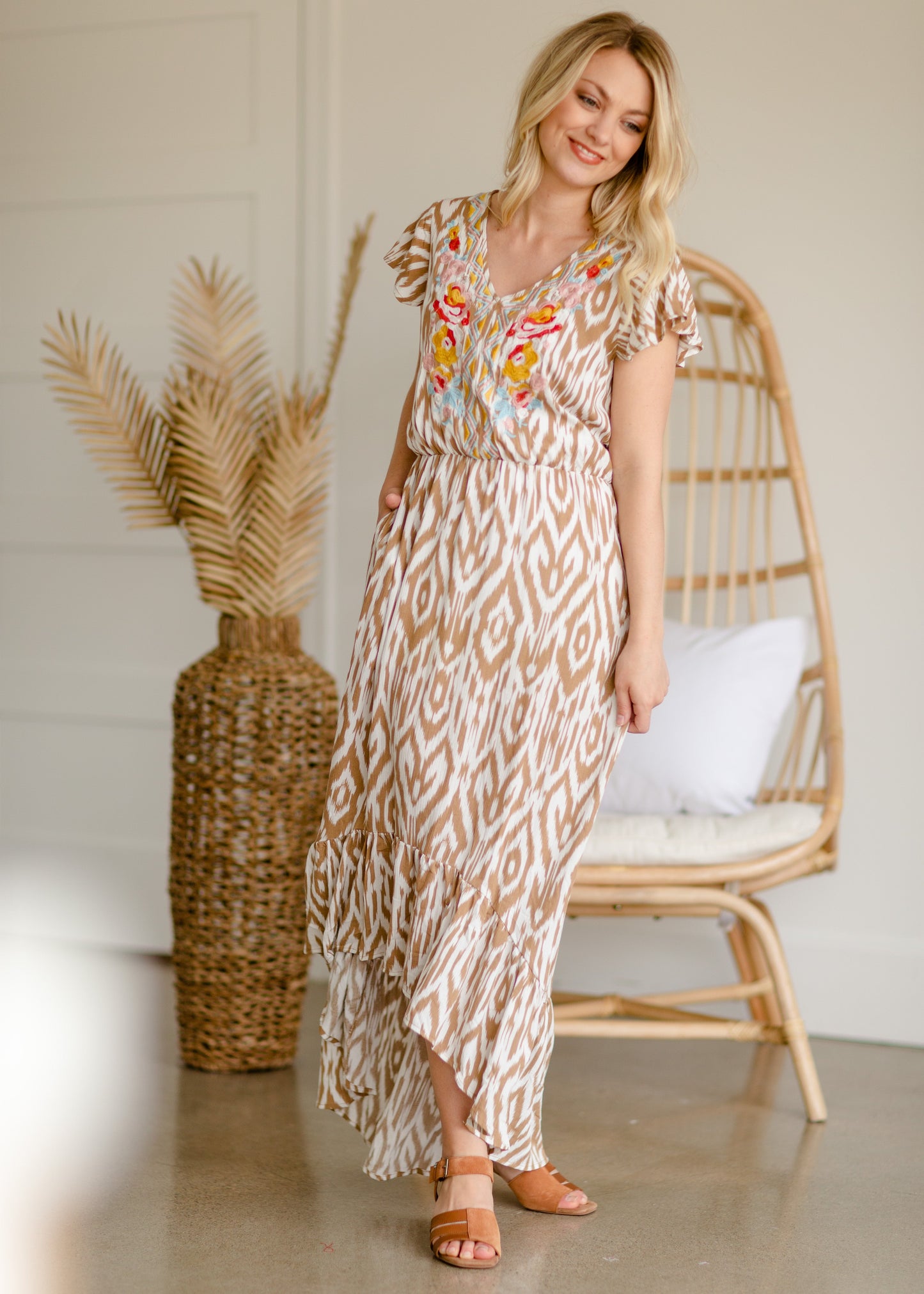 Taupe Embroidered Hi-Lo Maxi Dress - FINAL SALE Dresses