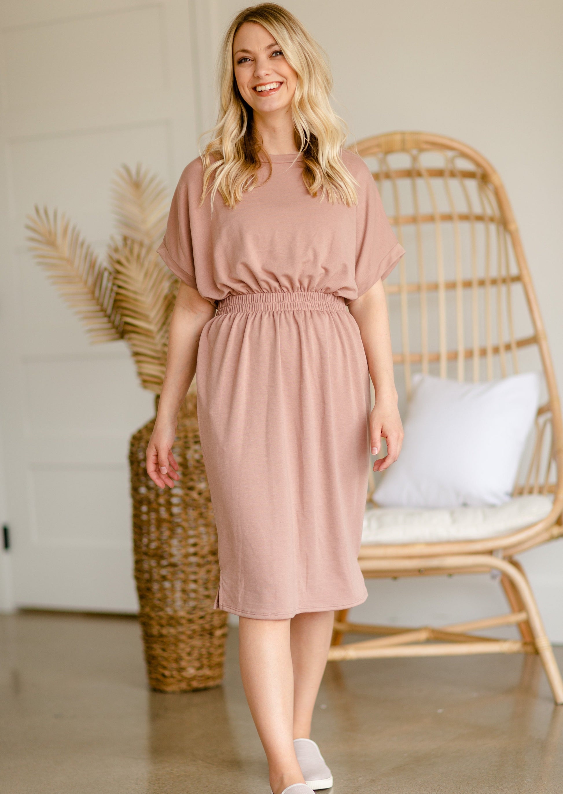 Taupe Folded Sleeve Midi Dress - FINAL SALE Dresses