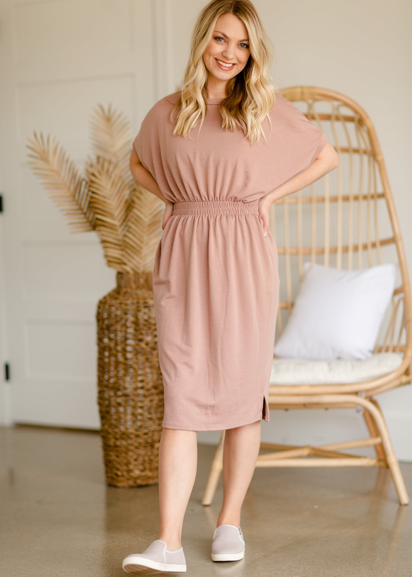 Taupe Folded Sleeve Midi Dress - FINAL SALE Dresses