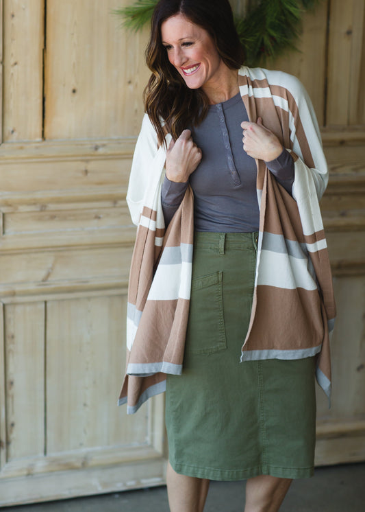 Taupe Multi Stripe Shawl - FINAL SALE Shirt OS