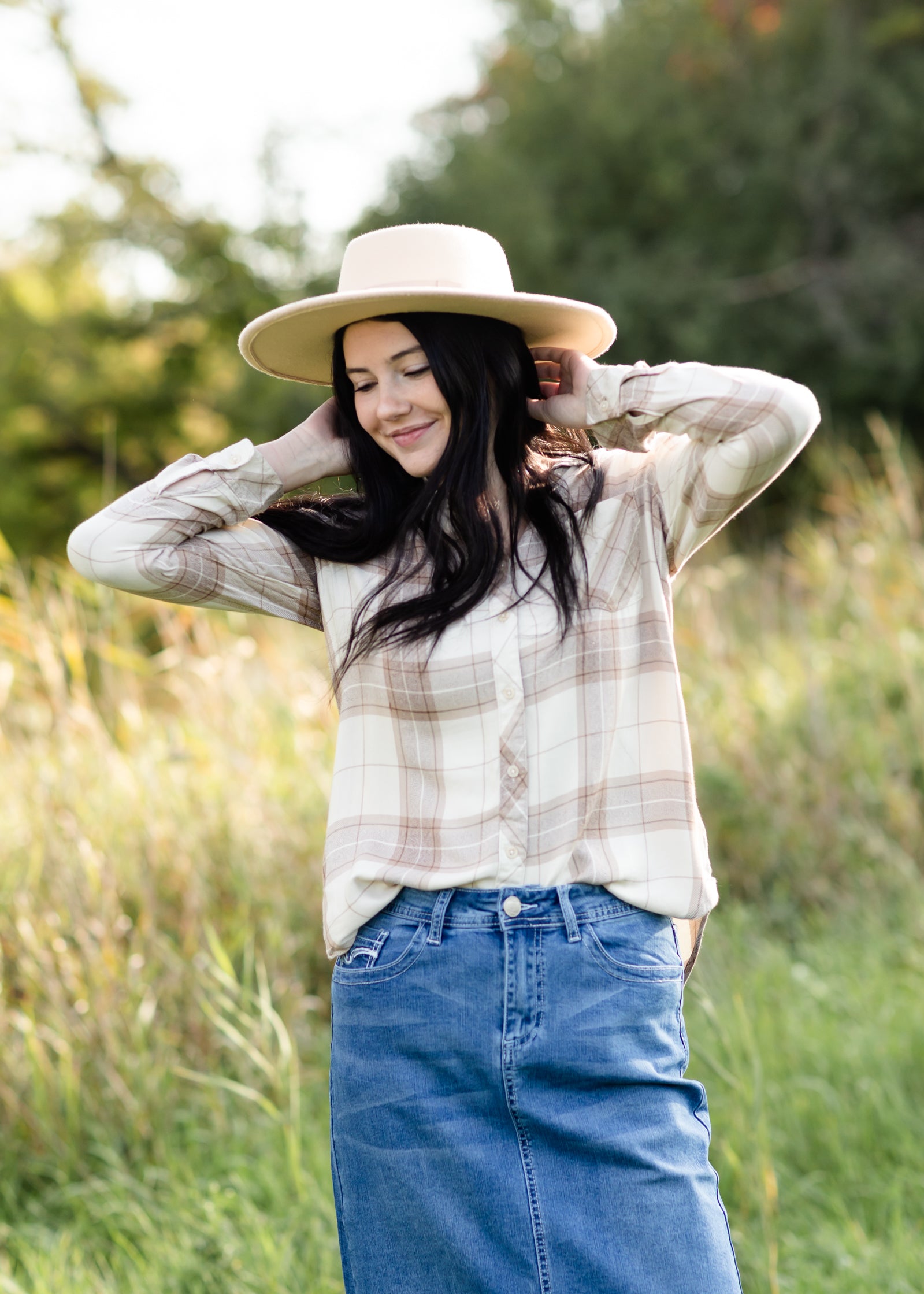 Taupe Plaid Button Front Flannel Top - FINAL SALE FF Tops