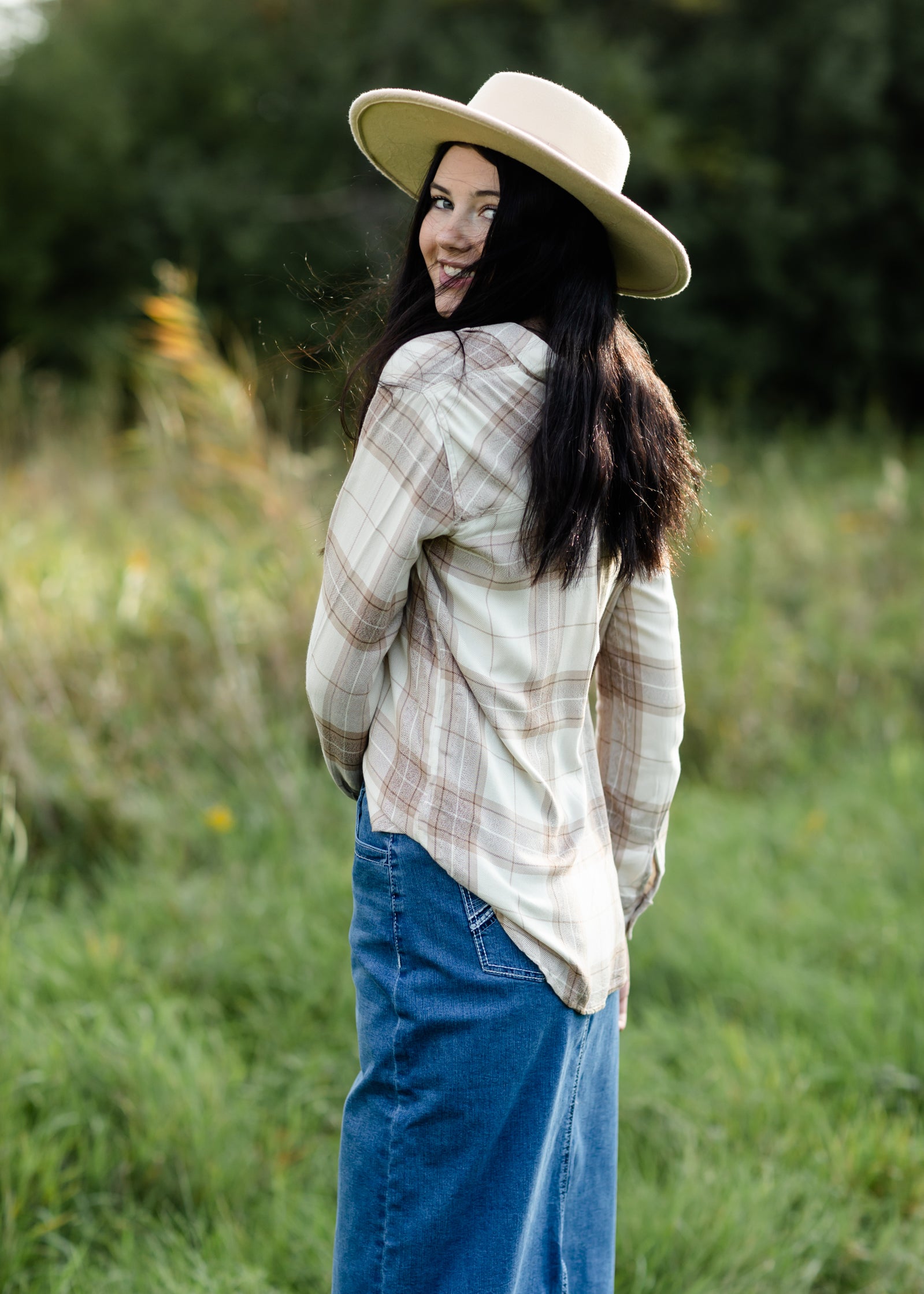 Taupe Plaid Button Front Flannel Top - FINAL SALE FF Tops