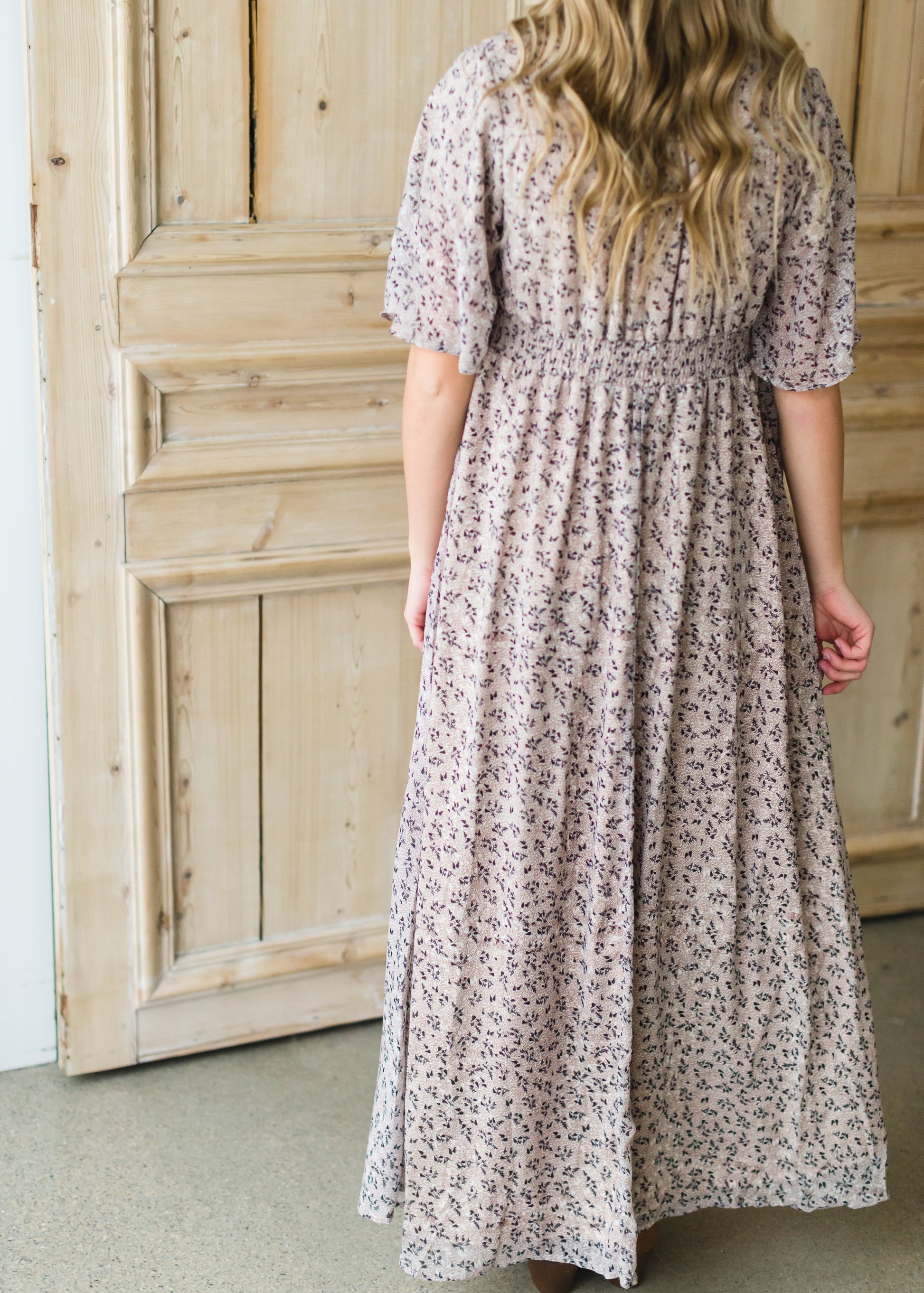 Taupe V-Neck Floral Maxi Dress - FINAL SALE Dresses