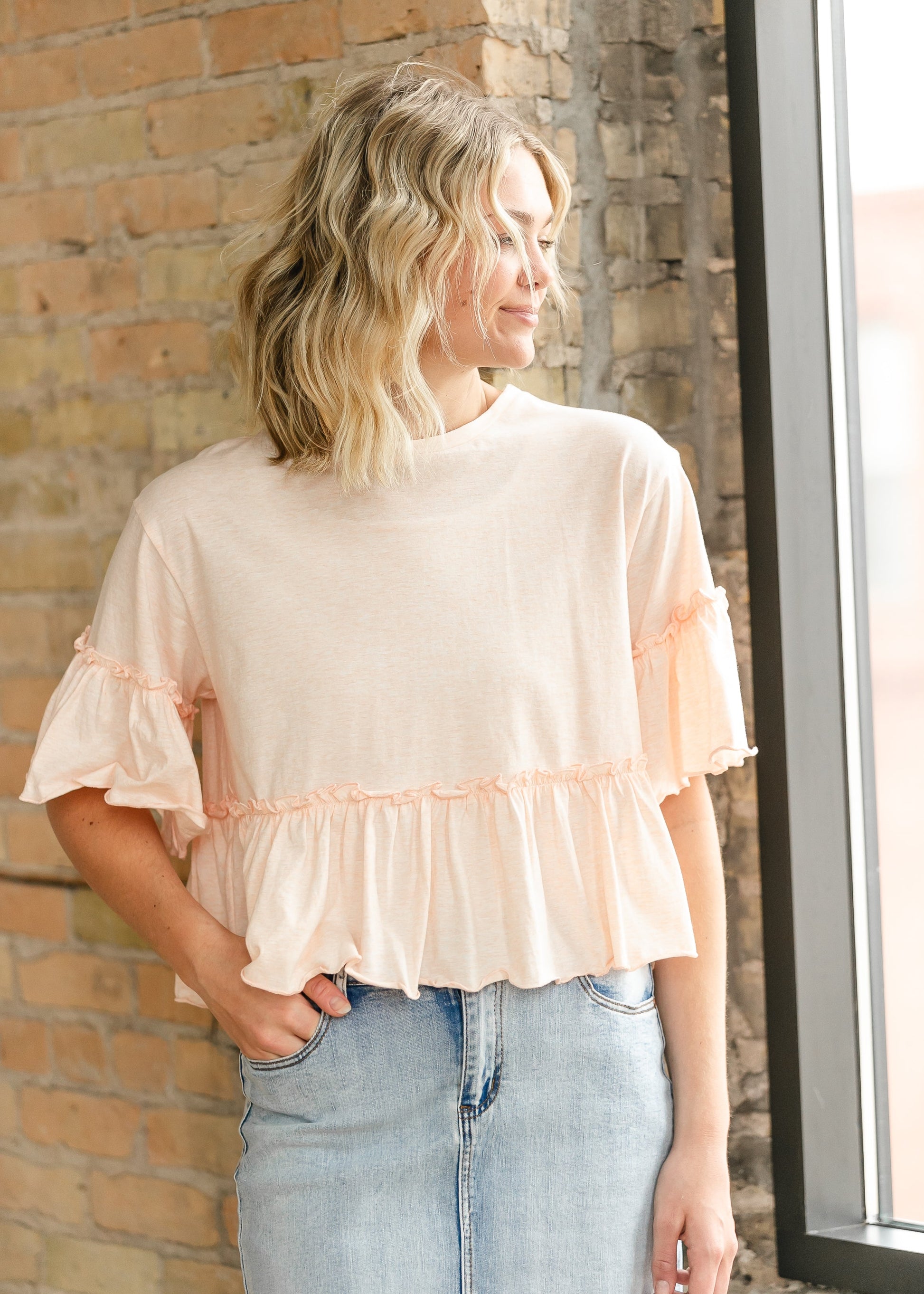 Taytum Ruffle Sleeve Tunic Top FF Tops