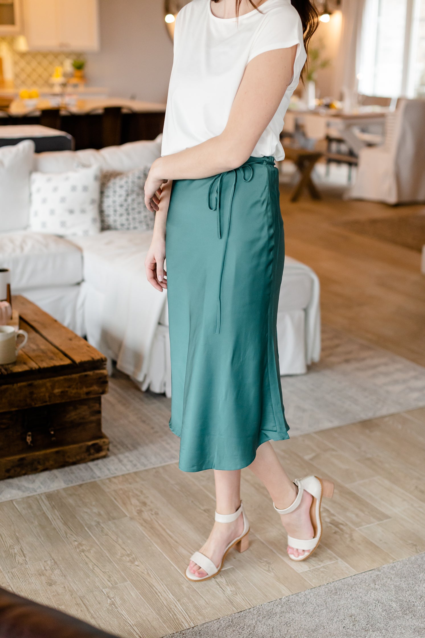 Teal Belted Satin Midi Skirt - FINAL SALE Skirts