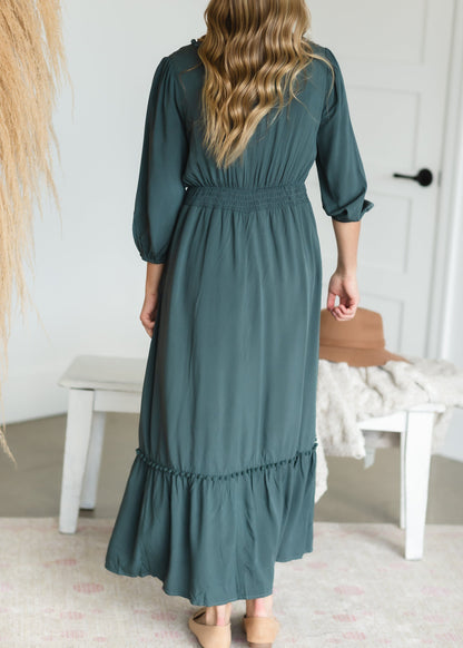 Teal Pom Pom Embroidered Maxi Dress Dresses