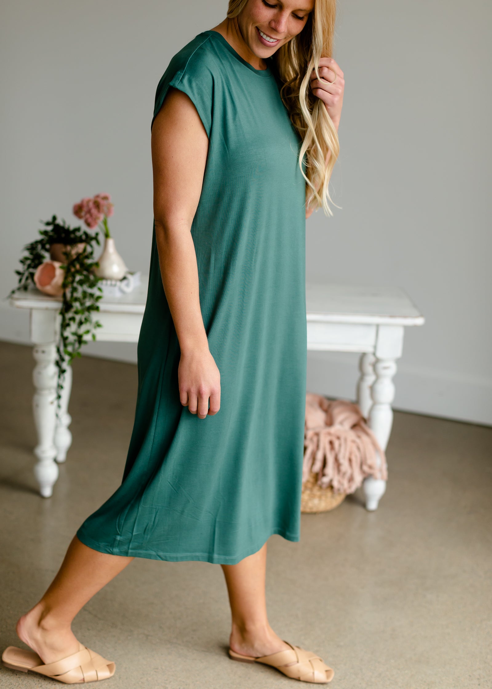 Teal T-Shirt Midi Dress Dresses