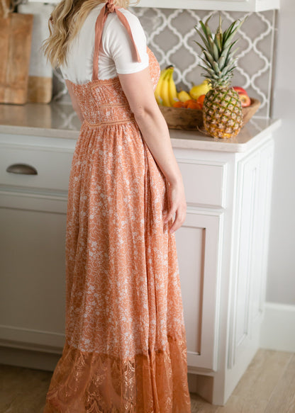 Terracotta Floral Tie Shoulder Maxi Dress - FINAL SALE Dresses