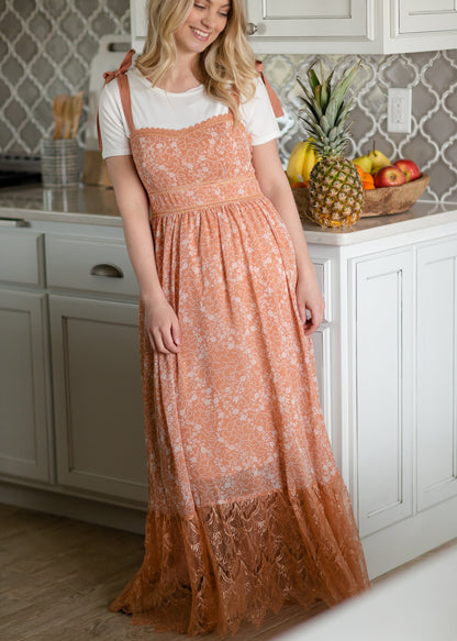 Terracotta Floral Tie Shoulder Maxi Dress - FINAL SALE Dresses