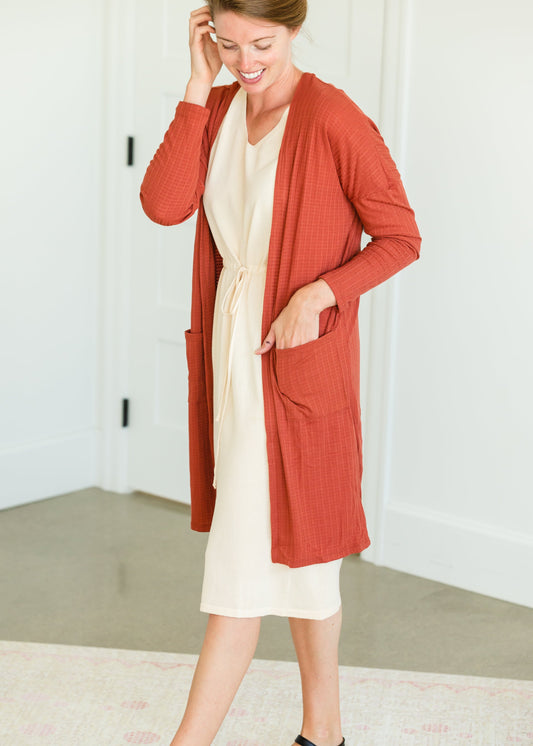 Terracotta Long Dolman Sleeve Rib Knit Cardigan - FINAL SALE Layering Essentials