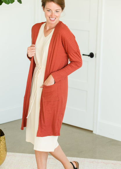 Terracotta Long Dolman Sleeve Rib Knit Cardigan - FINAL SALE Layering Essentials