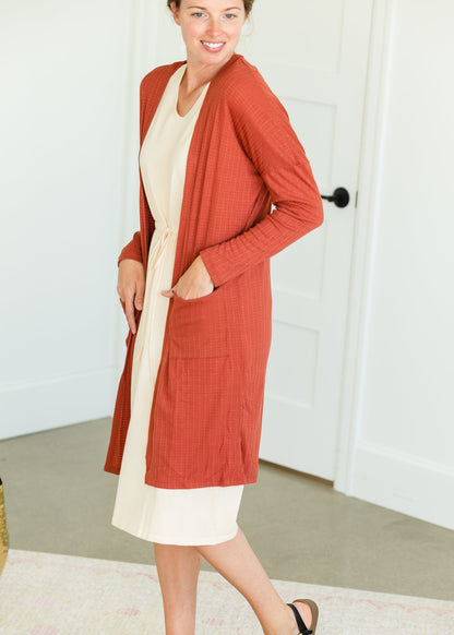 Terracotta Long Dolman Sleeve Rib Knit Cardigan - FINAL SALE Layering Essentials