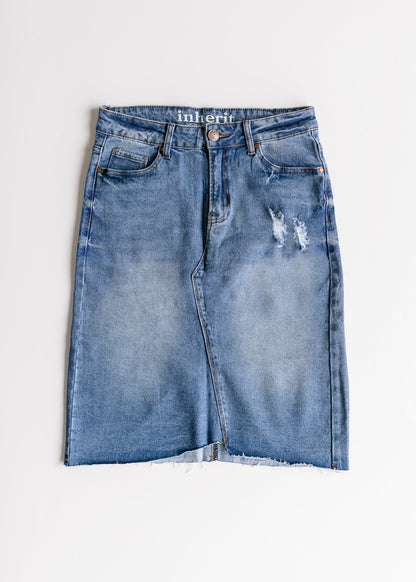 Tiana Distressed Denim Midi Skirt IC Skirts