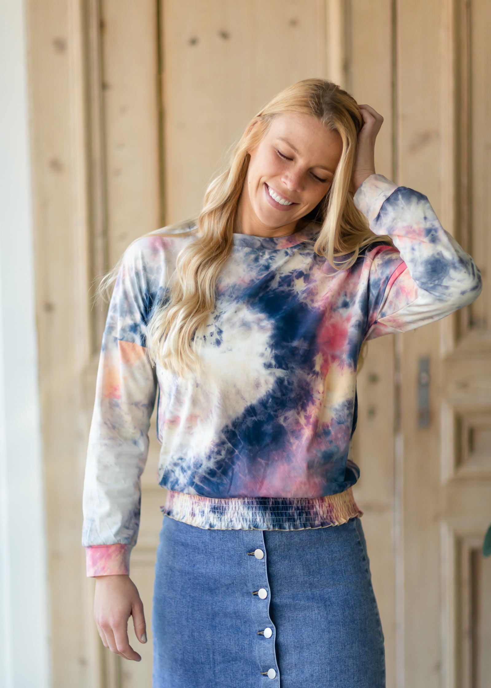 Tie Dye Smocked Long Sleeve Top - FINAL SALE Tops