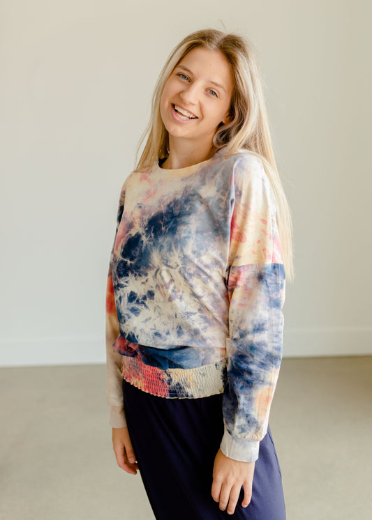 Tie Dye Smocked Long Sleeve Top - FINAL SALE Tops