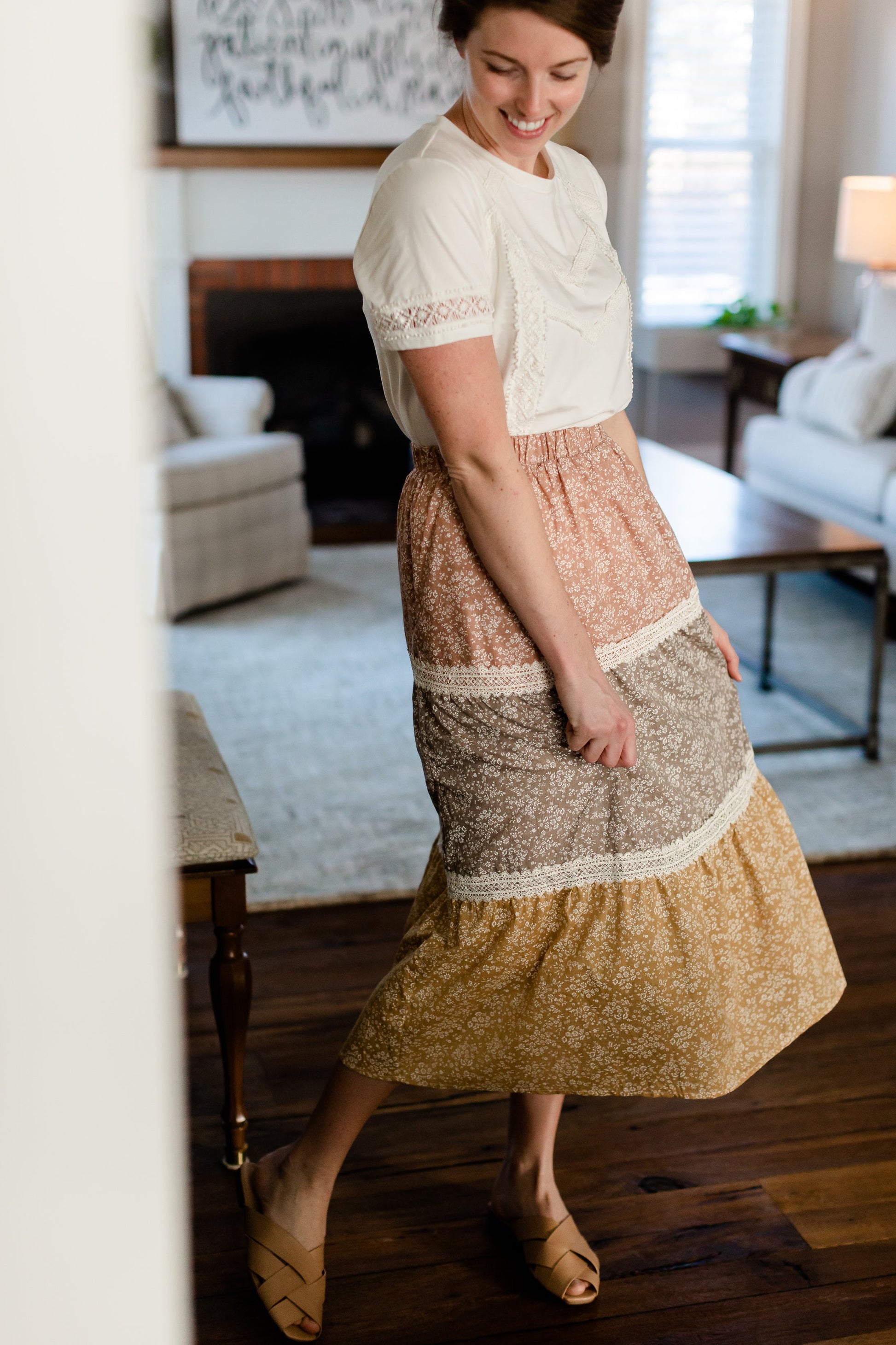 Tiered Colorblock Floral Midi Skirt - FINAL SALE Skirts