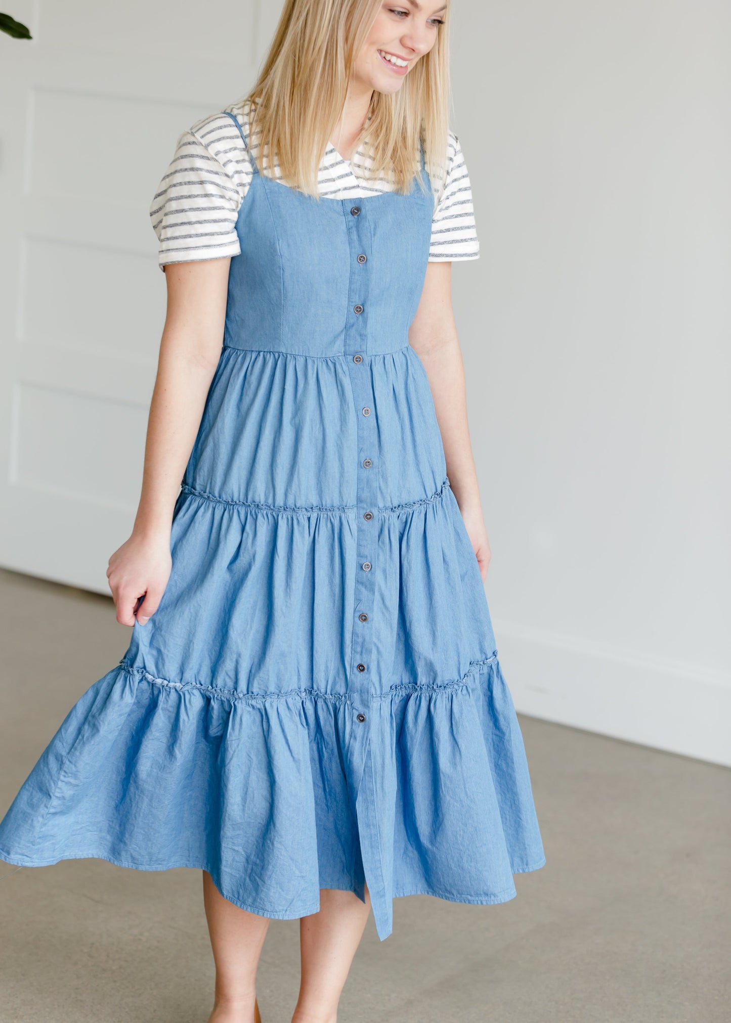 Tiered Denim Button Front Midi Dress - FINAL SALE Dresses