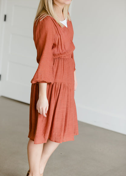 Tiered Luster 3/4 Sleeve Midi Dress - FINAL SALE Dresses