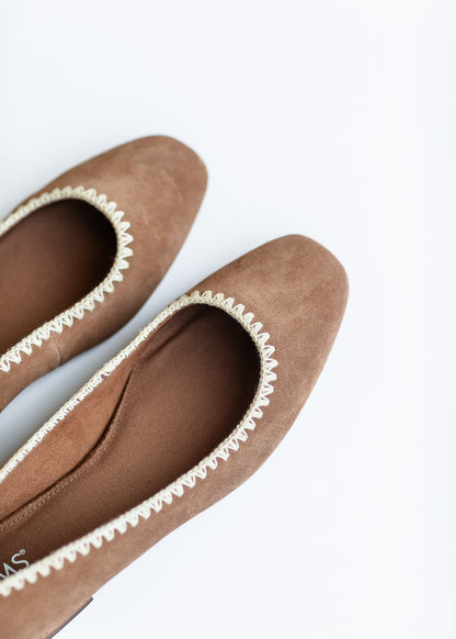 TOMS® Briella Brown Deco Stitch Suede Flat Shoes