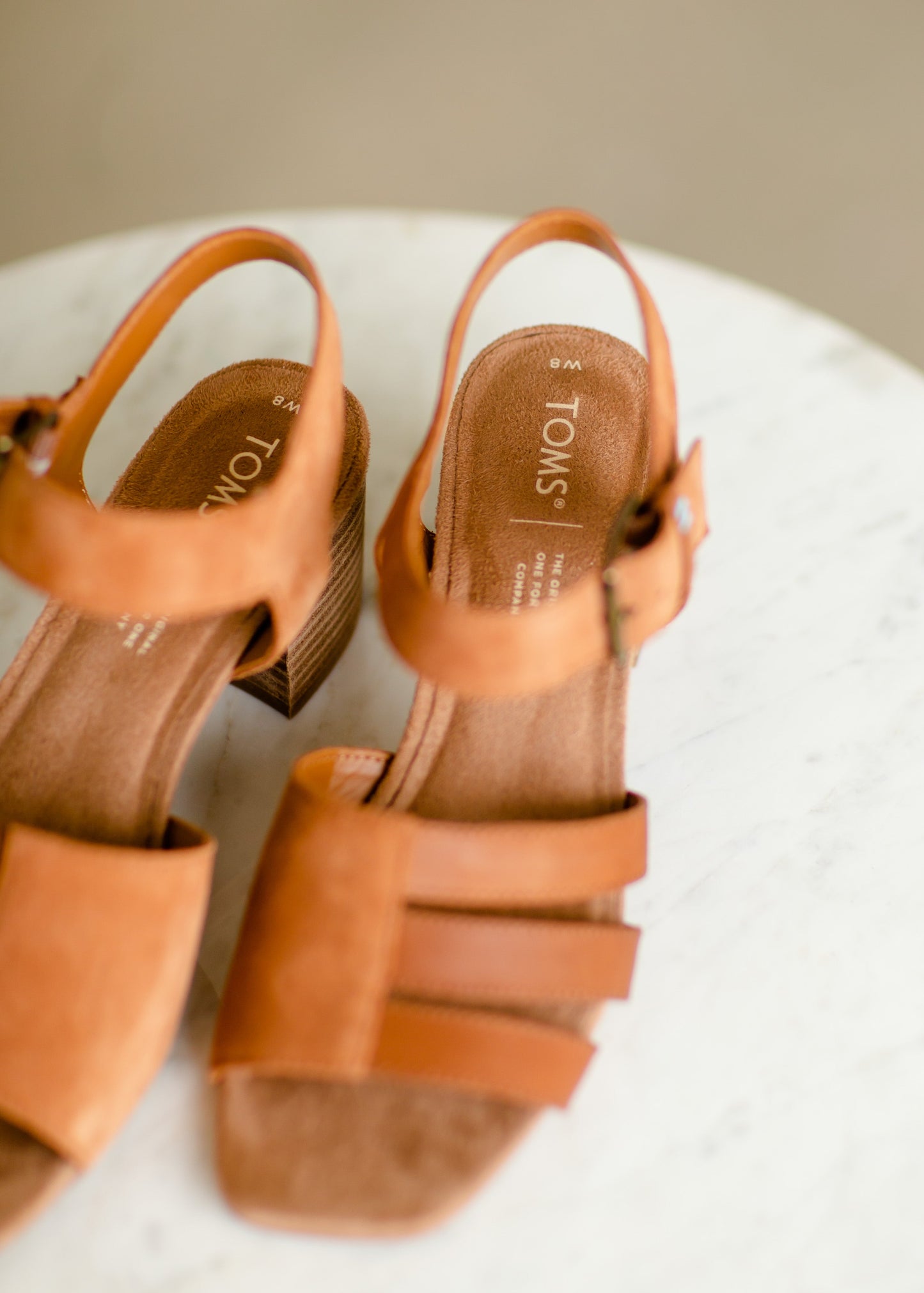 TOMS Estelle Tan Block Heel Sandal Shoes