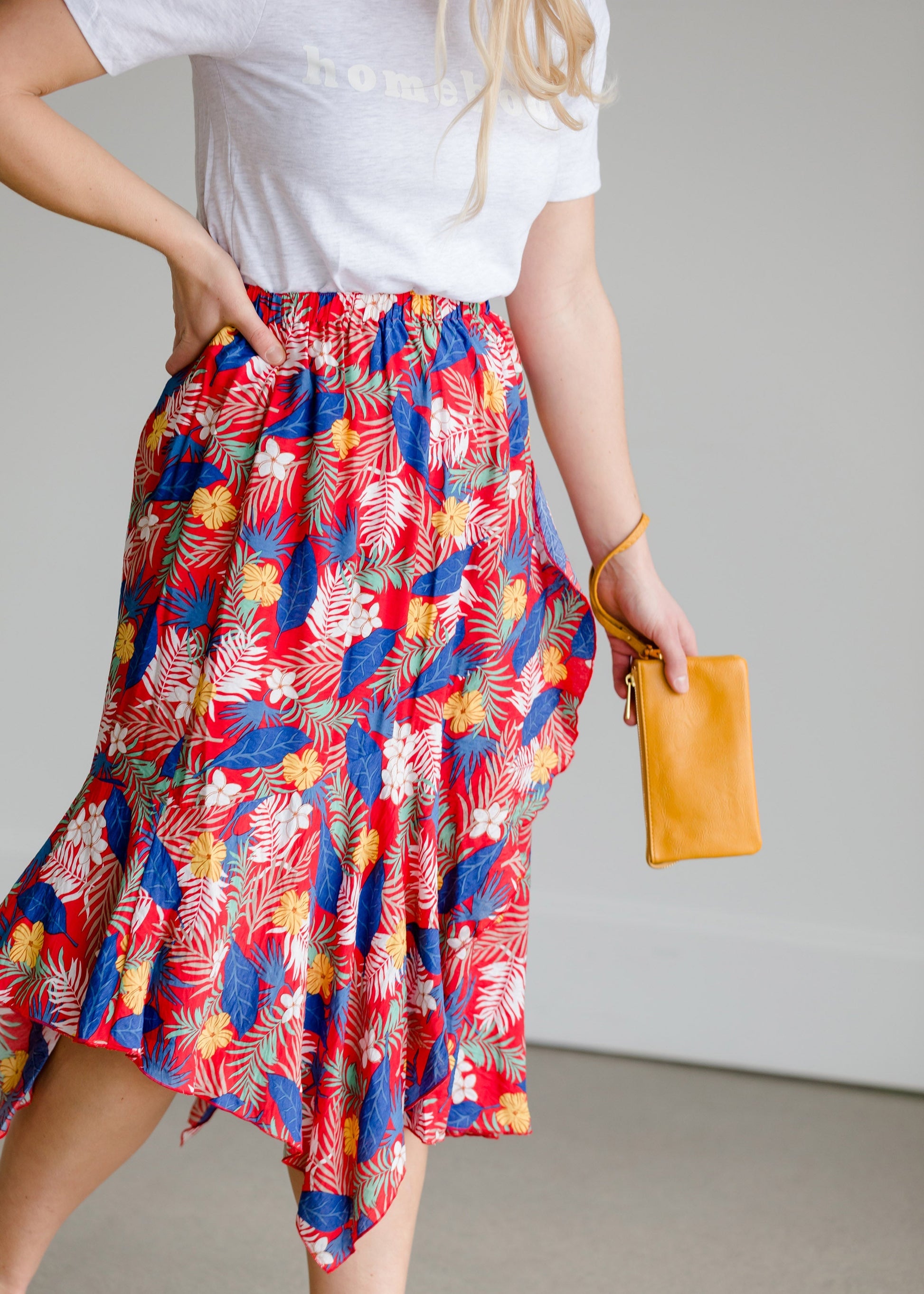 Tropical Hankerchief Hem Midi Skirt - FINAL SALE Skirts