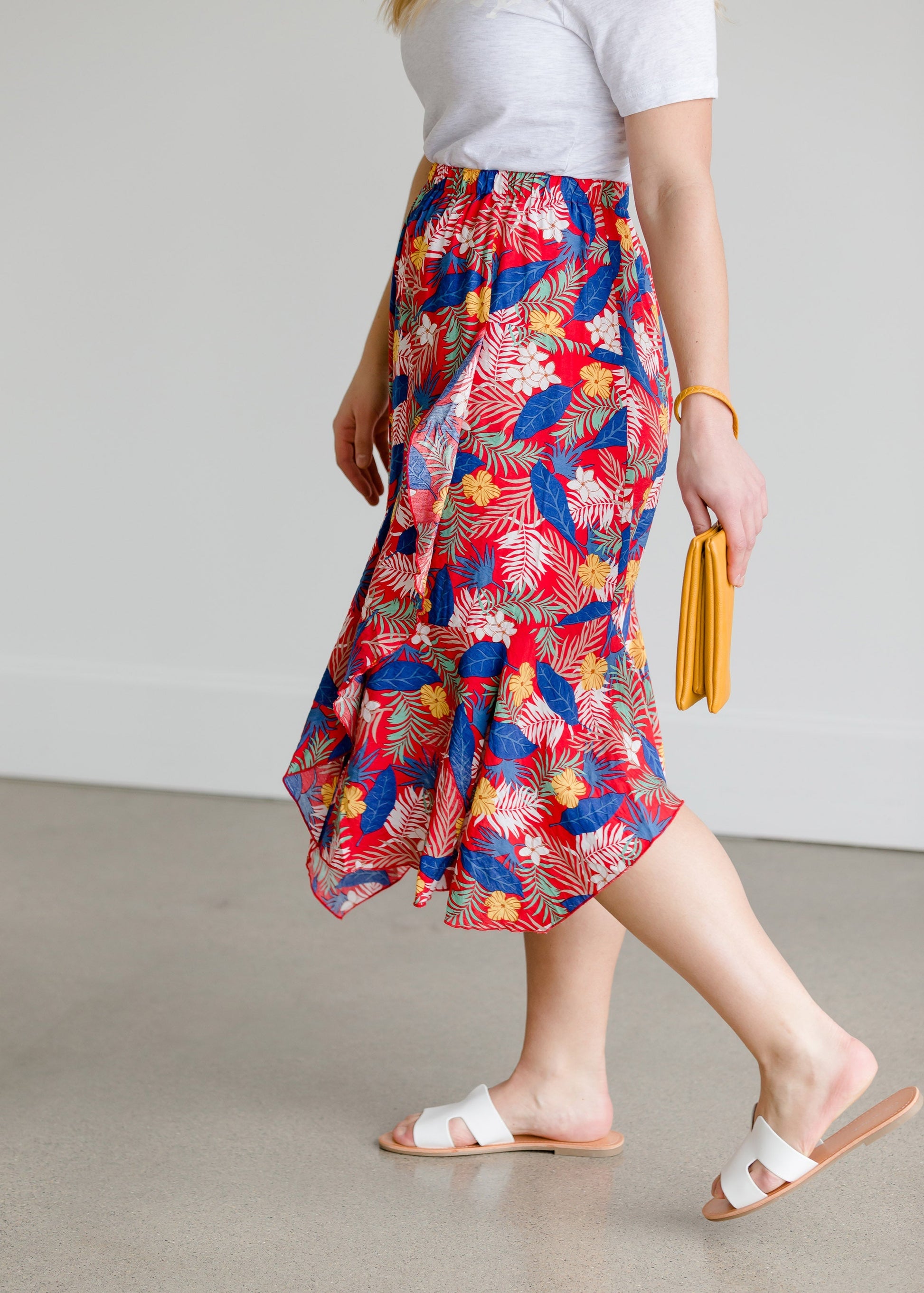 Tropical Hankerchief Hem Midi Skirt - FINAL SALE Skirts