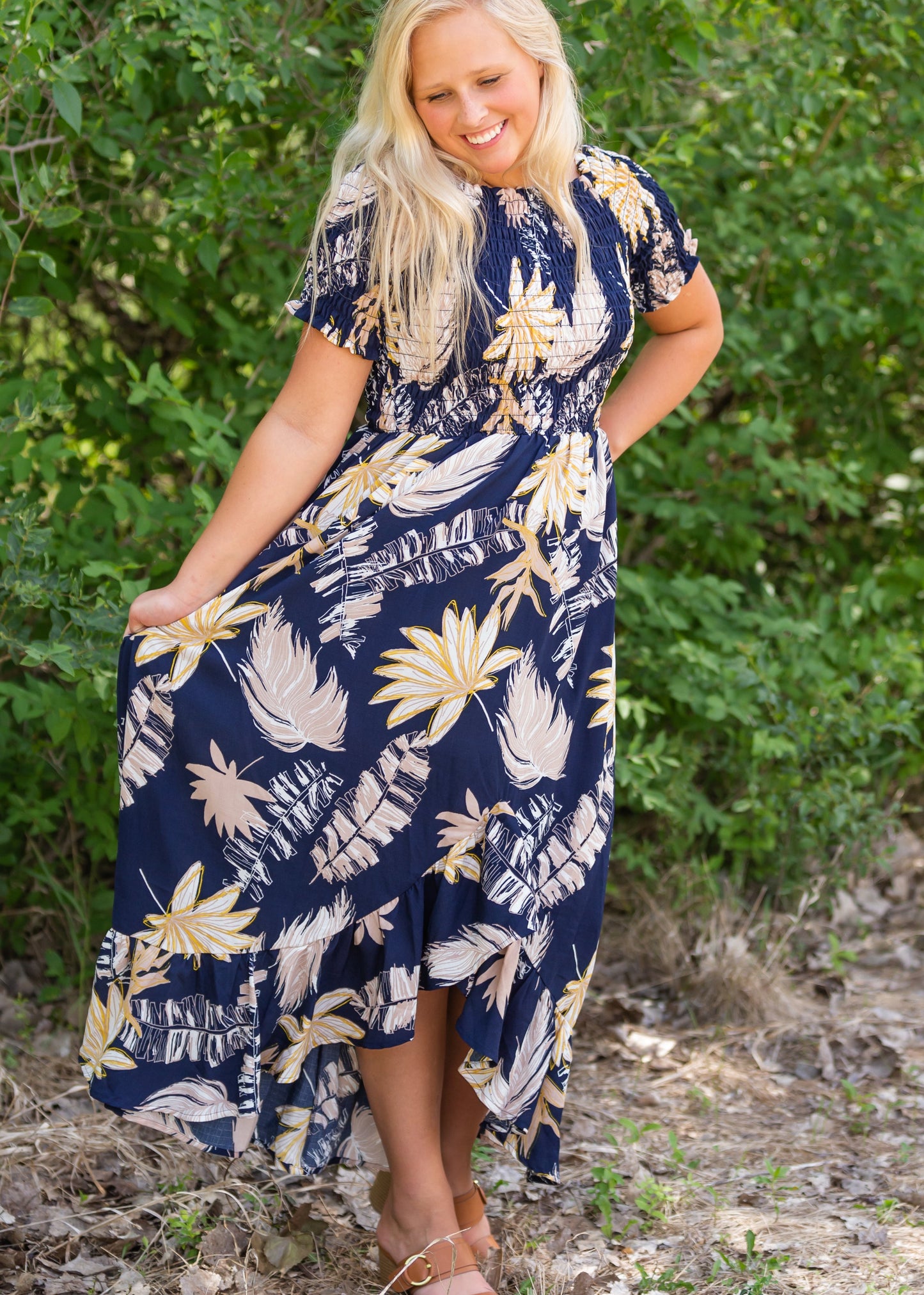 Tropical Hi-Lo Navy Midi Dress - FINAL SALE Dresses