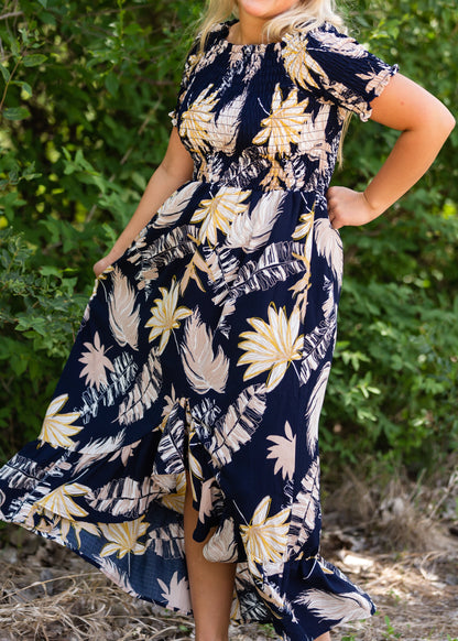 Tropical Hi-Lo Navy Midi Dress - FINAL SALE Dresses