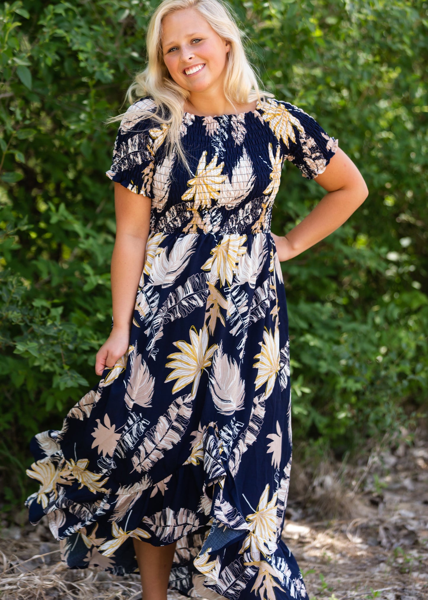 Tropical Hi-Lo Navy Midi Dress - FINAL SALE Dresses