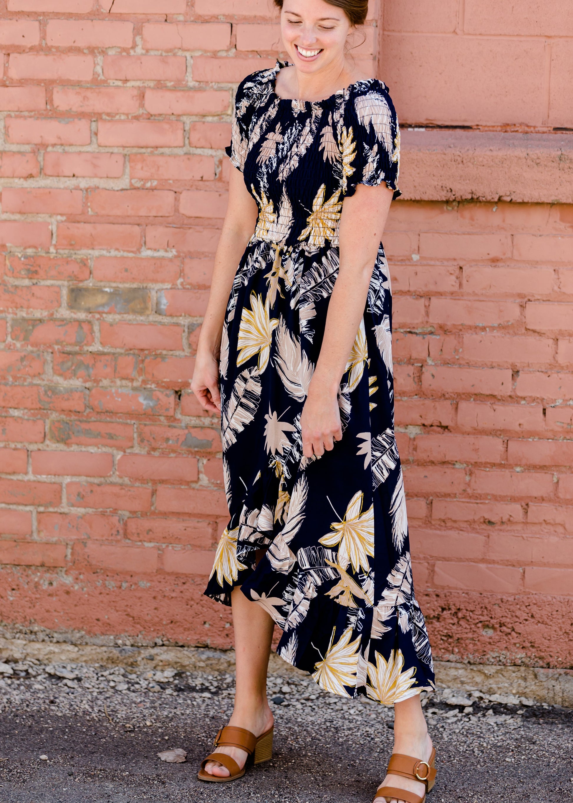 Tropical Hi-Lo Navy Midi Dress - FINAL SALE Dresses