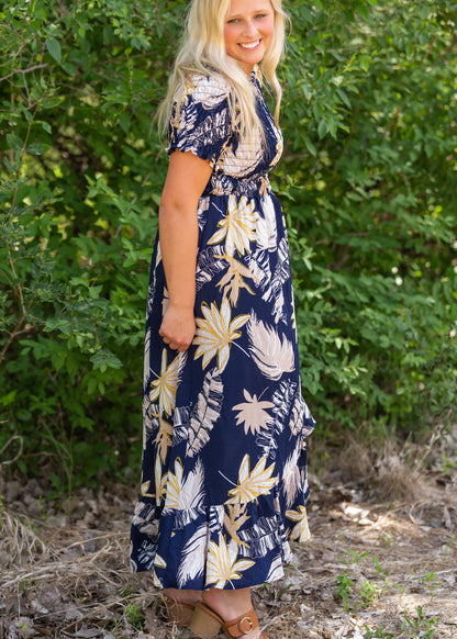 Tropical Hi-Lo Navy Midi Dress - FINAL SALE Dresses