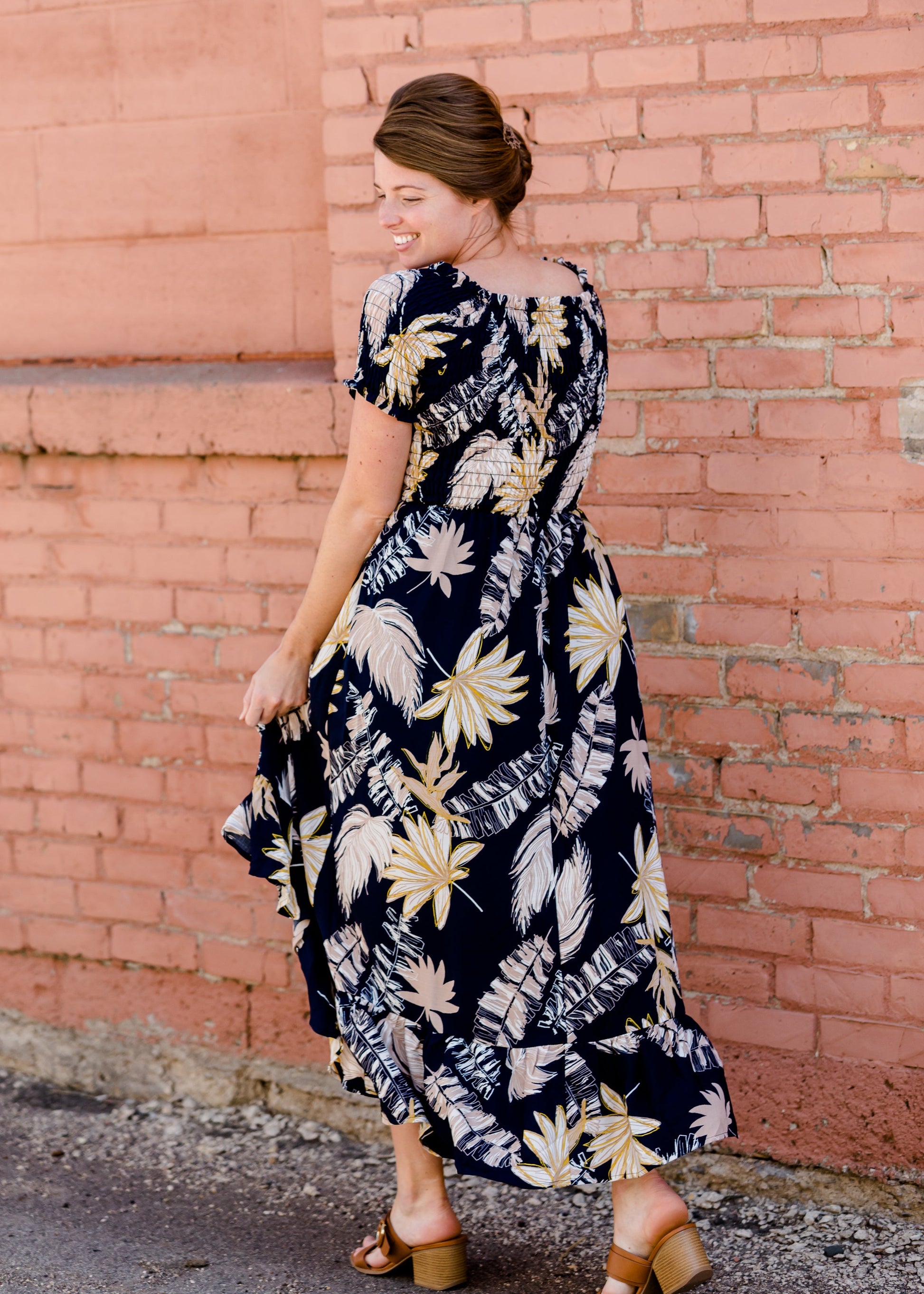 Tropical Hi-Lo Navy Midi Dress - FINAL SALE Dresses