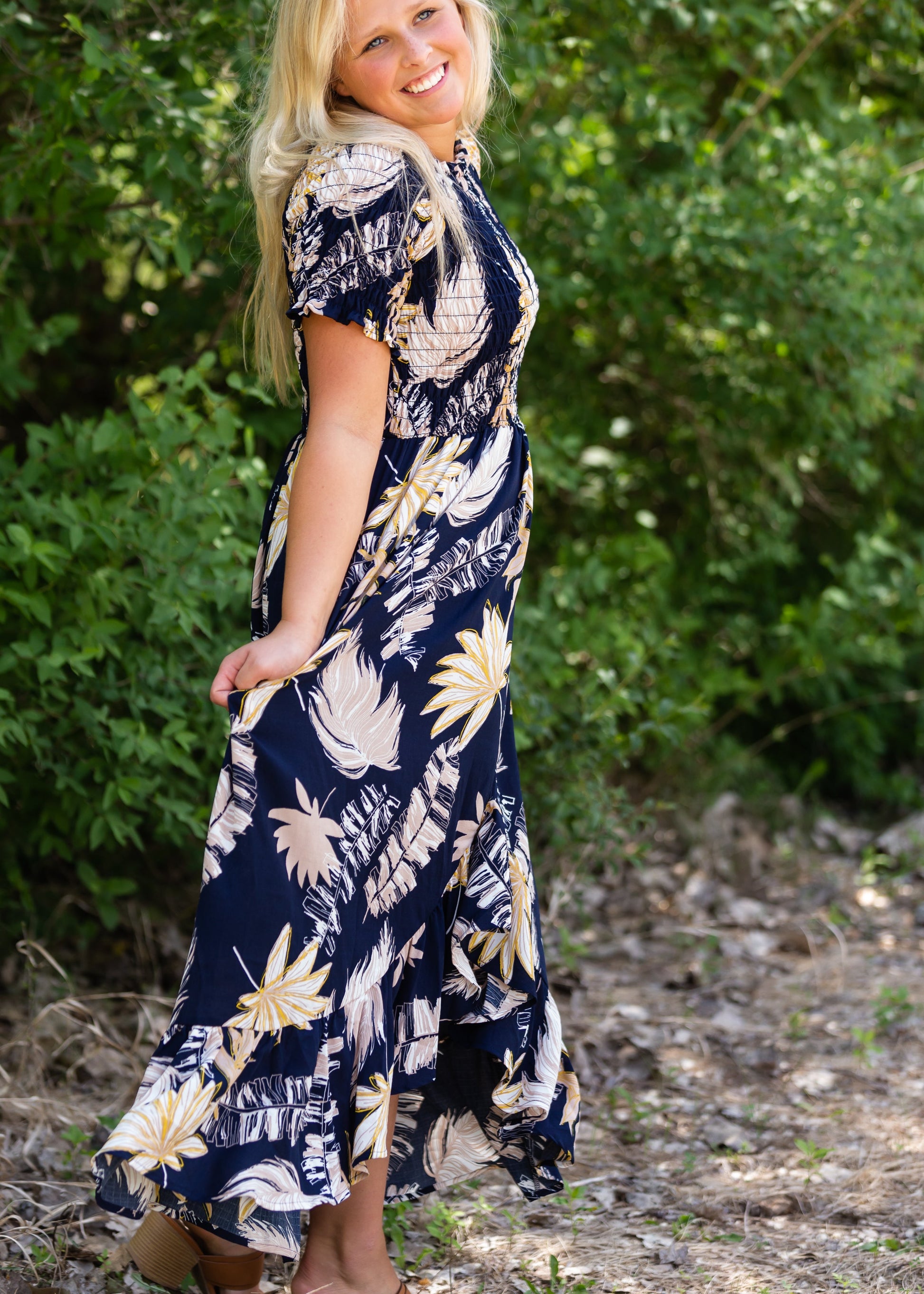 Tropical Hi-Lo Navy Midi Dress - FINAL SALE Dresses