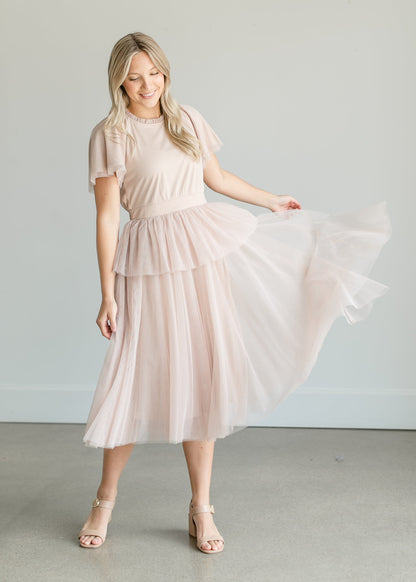 Tulle Tiered Midi Dress Dresses