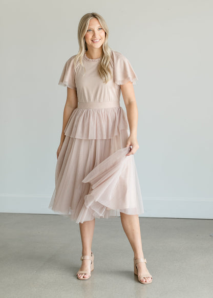 Tulle Tiered Midi Dress Dresses