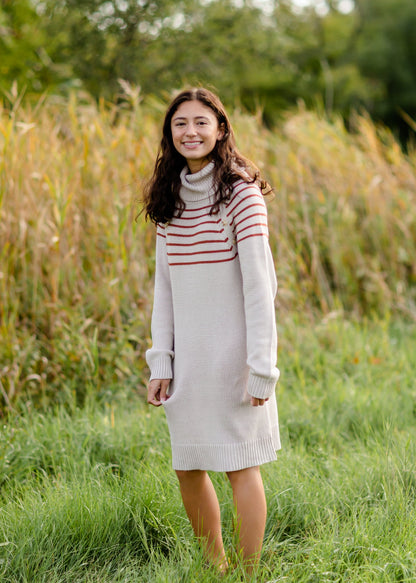 Turtle Neck Striped Sweater Midi Dress - FINAL SALE FF Dresses