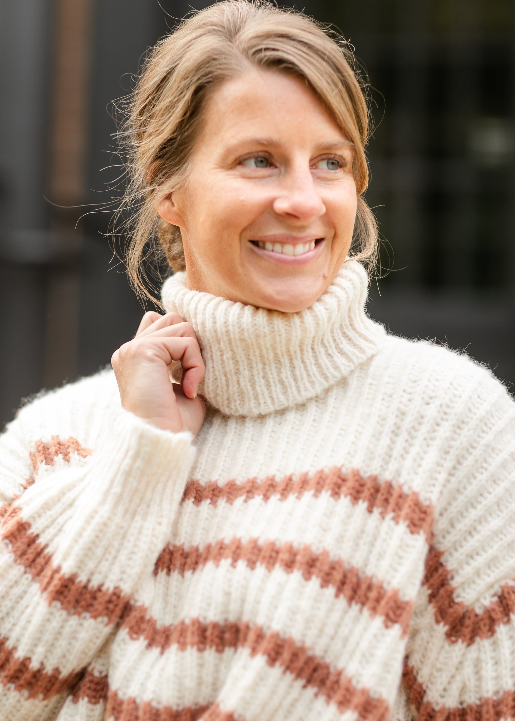 Turtleneck Striped Sweater FF Tops