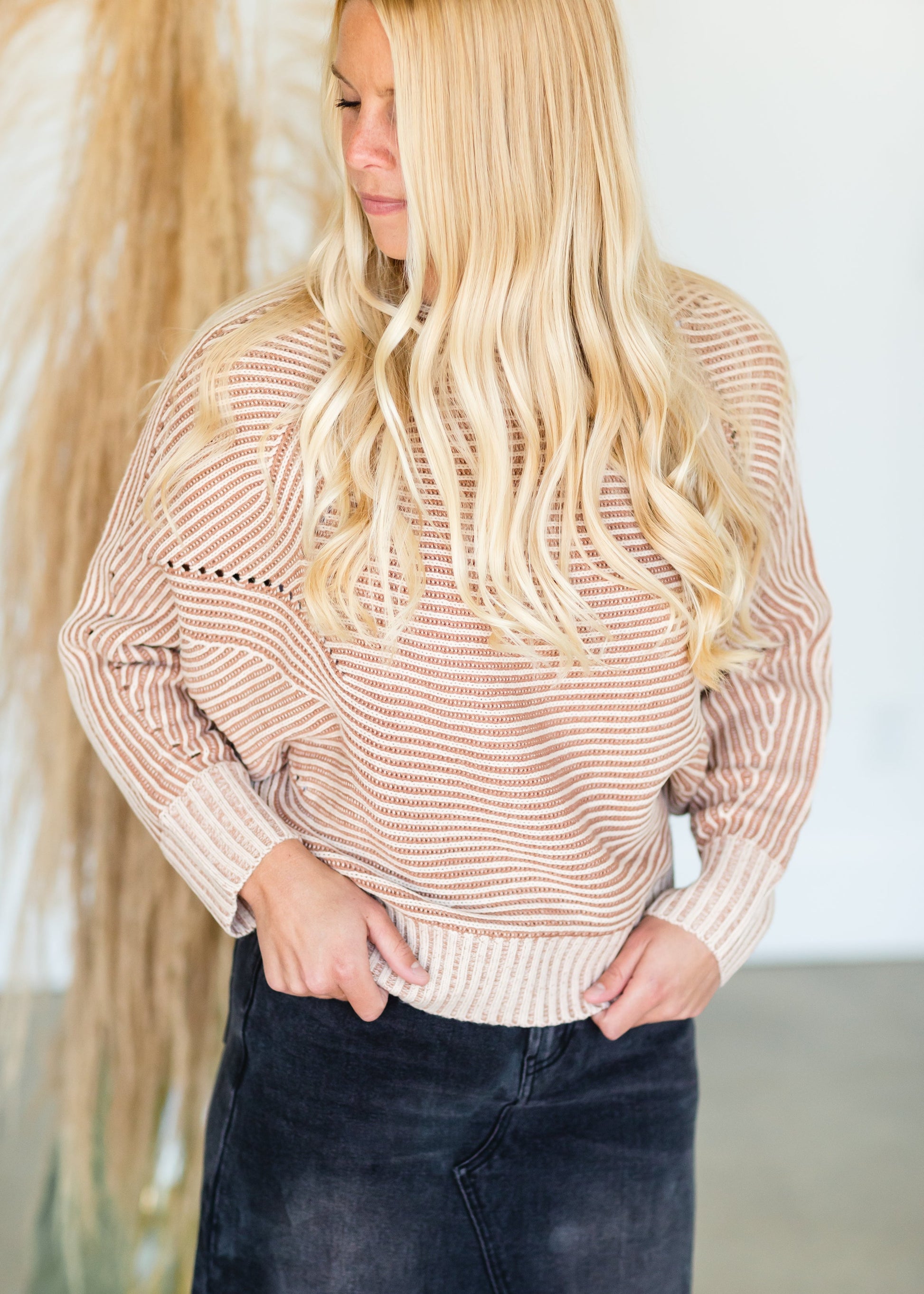 Two Tone Ribbed Knit Dolman Sweater - FINAL SALE Shirt