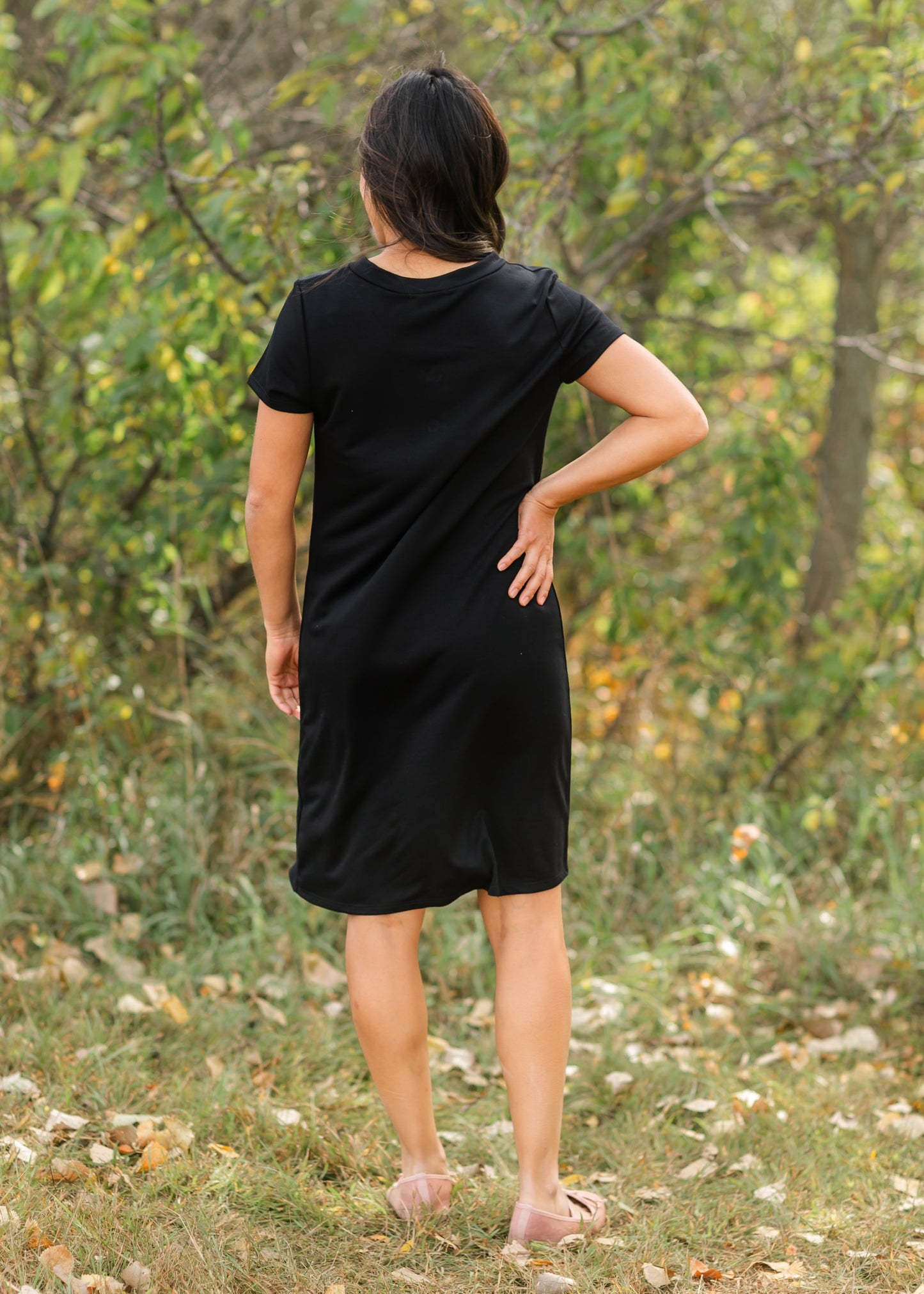 V-neck Black Button Up Dress FF Dresses