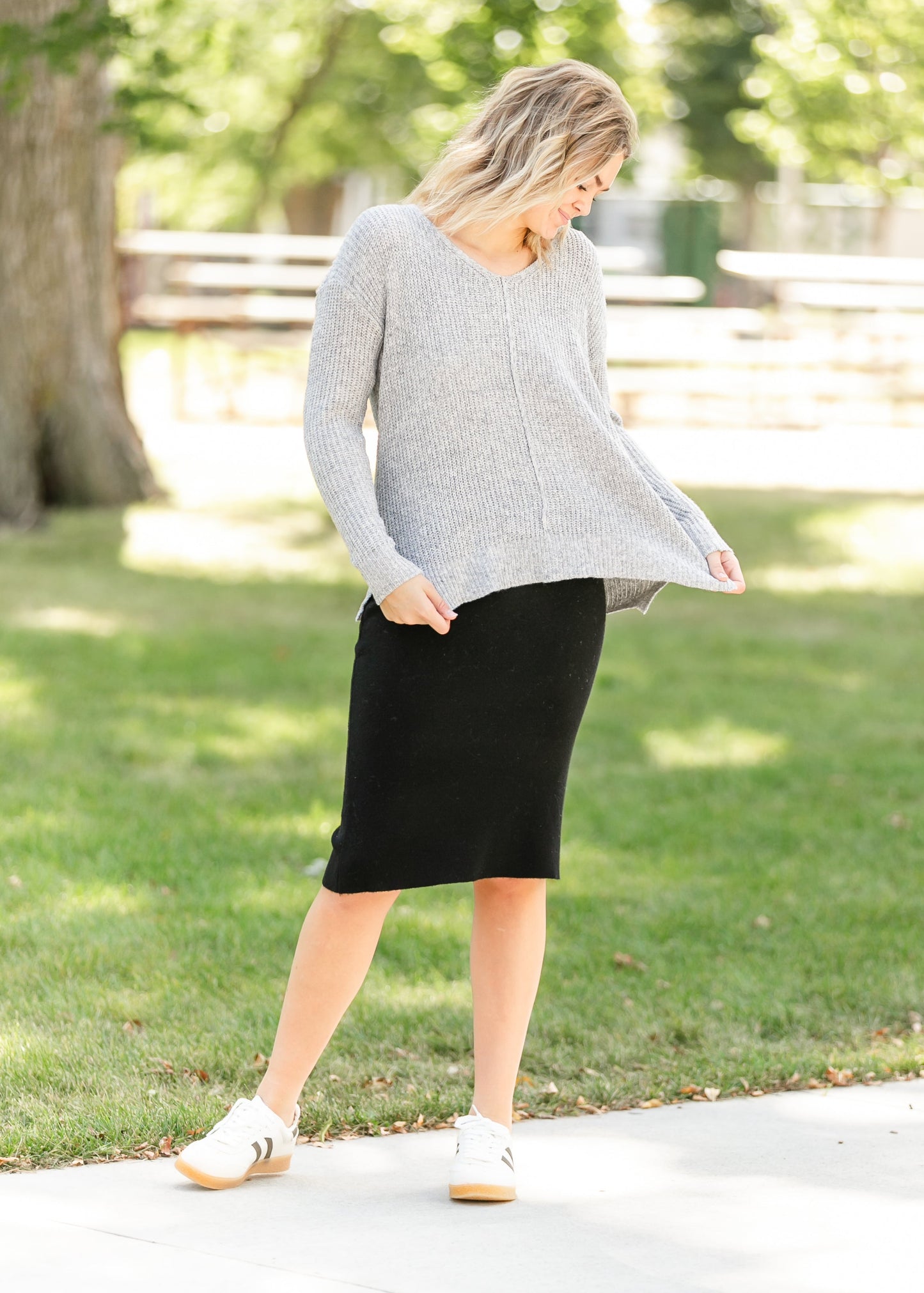 V-neck Long Sleeve Center Seam Top FF Tops